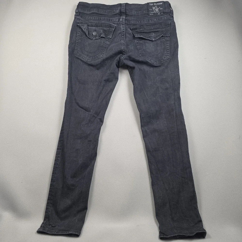 True Religion Rocco Relaxed Skinny Jeans Mens 38 Black Faded Flap Pocket Stretch